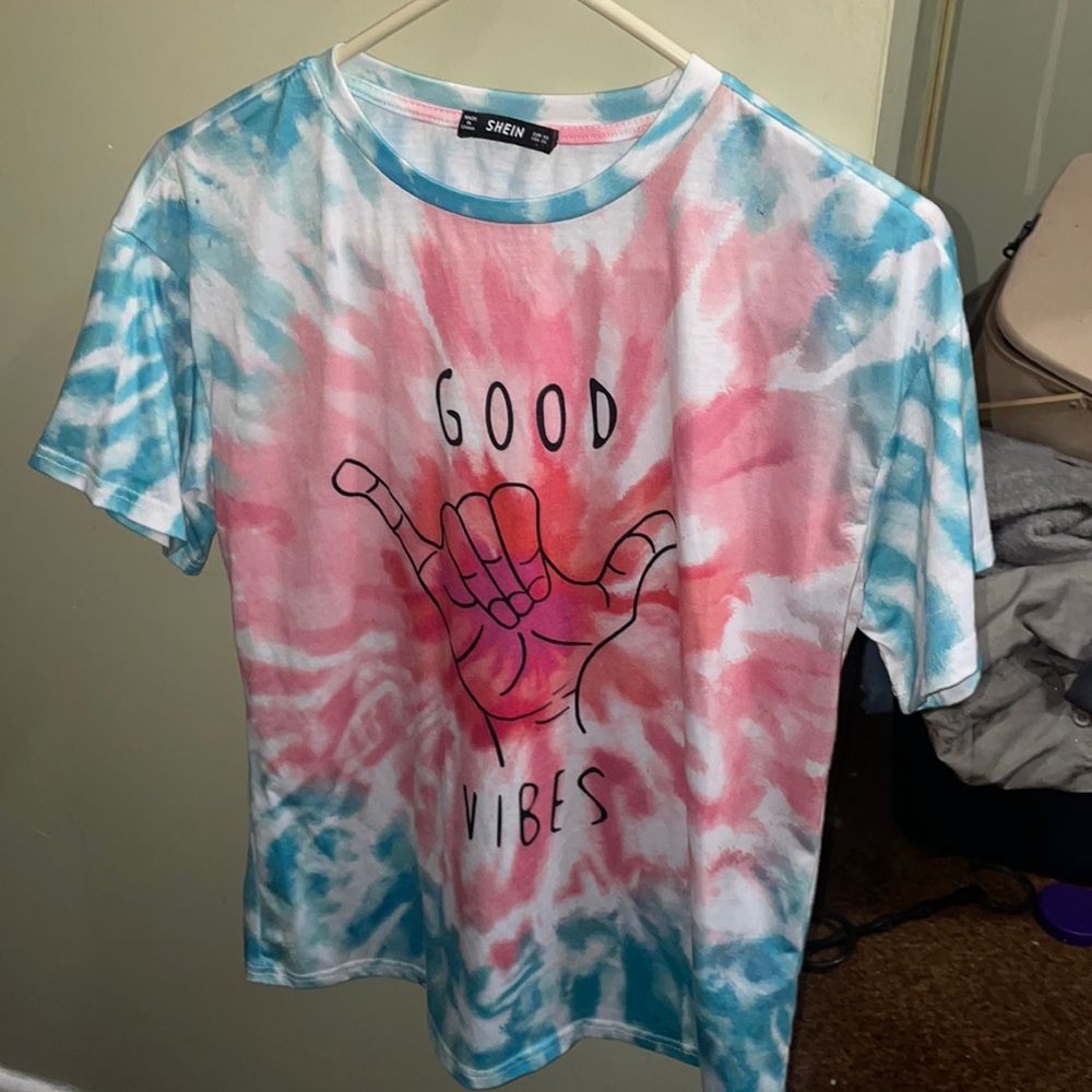Pink and blue tiedye good vibes shirt shein